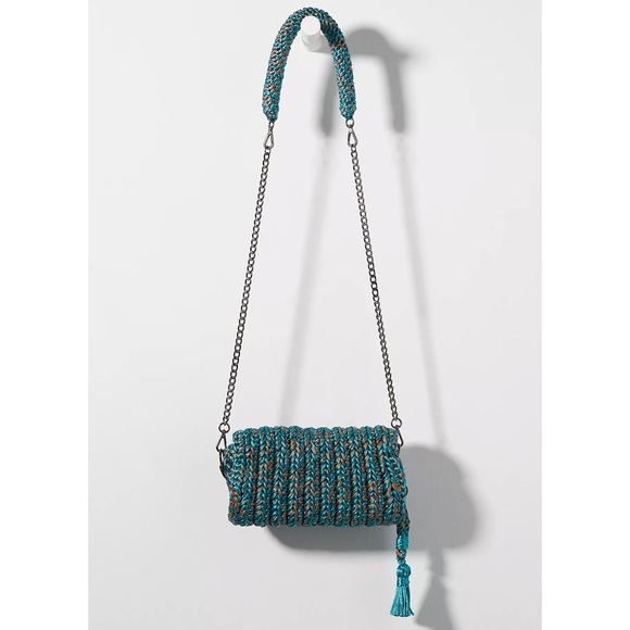 Anthropologie Catarina Mina Woven Envelope Crossbody Bag - Turquoise NWT - Picture 2 of 7